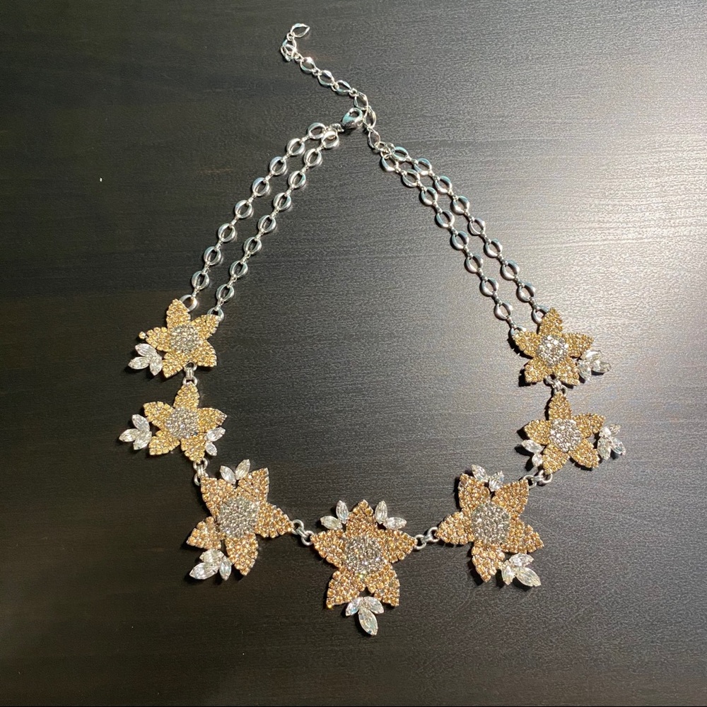 Rhinestone flowers statement necklace